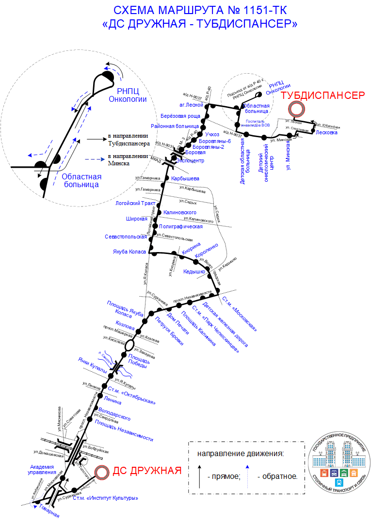 Схема маршрута №1151-ТК с 05.04.2023