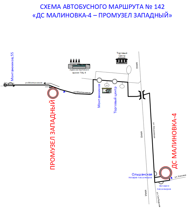 Схема маршрута №142 с 06.03.2023